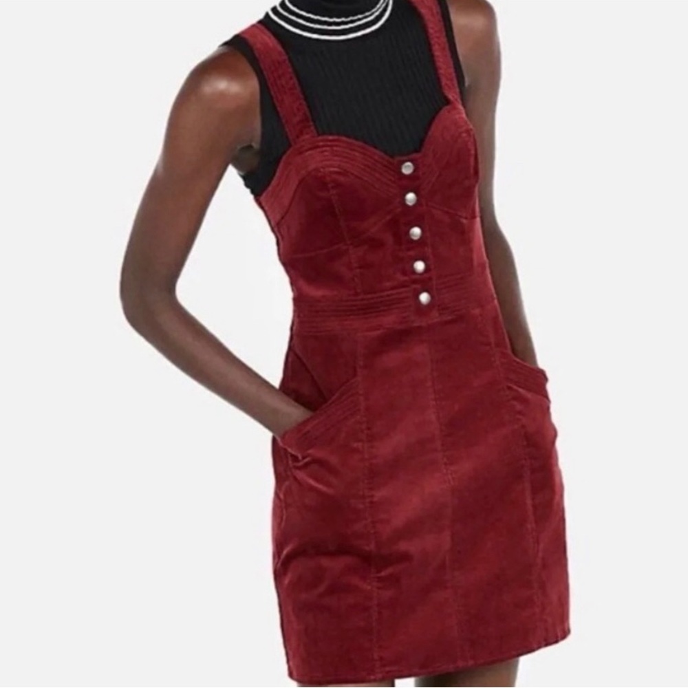 Corduroy Bustier Fit and Flare Red Dress